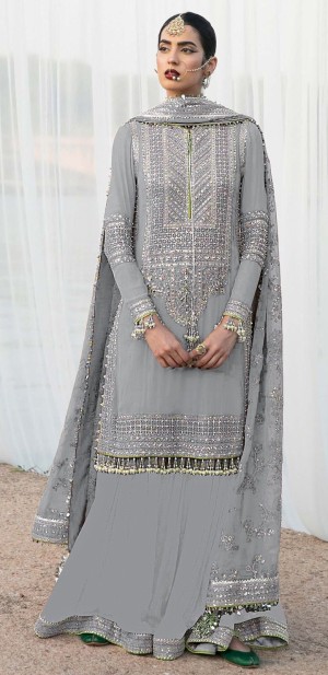 Silk Embroidery Sharara Suit With Dupatta